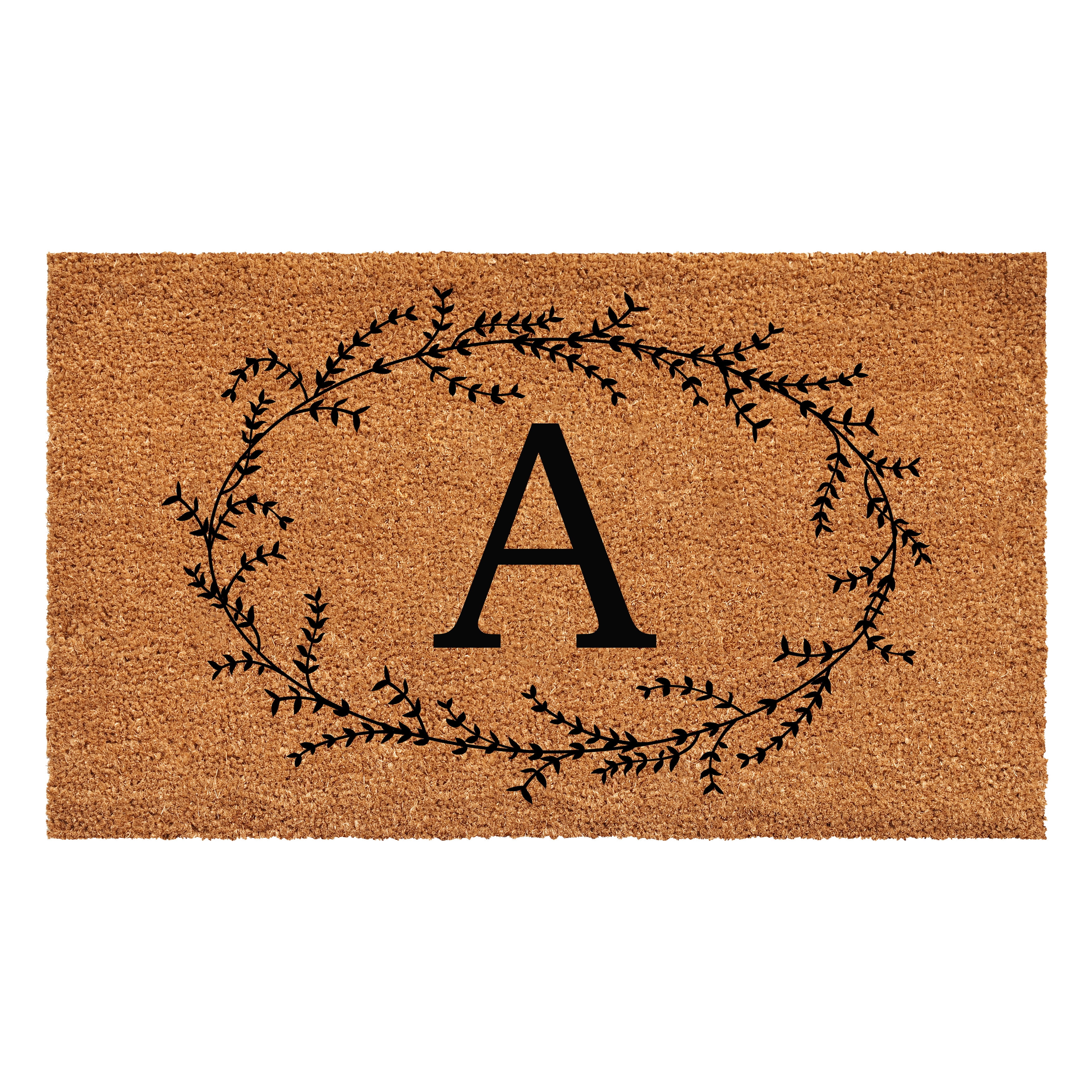 Rustic Leaf Vine Monogrammed Coir Doormat for Entryway
