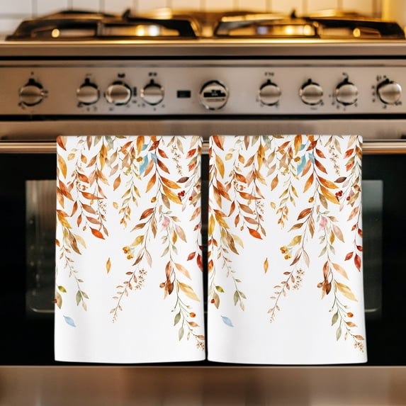 Rustic Leaves Kitchen Towels Set of 4, Vintage Farmhouse Weeping Leaf Botanical Absorbent Dish Towels for Kitchen, Microfiber Hand Towel, Quick Drying Tea Towel for Cleaning Decorative Dishcloths