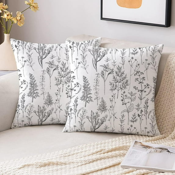 Rustic Leaves Pillow Covers 18 x 18 Inch Set of 2 Cute Nature Herbs Design Modern Farmhosue Chic Boho Botanical Plants Decor Retro Throw Pillows Outdoor Farmhouse Cushion for Couch Bed Sofa