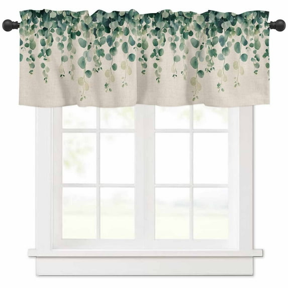 Rustic Leaves Valances for Windows Farmhouse Kitchen Curtains Valances Rod Pocket Valance Curtains for Kitchen Windows Vintage Spring Botanical Eucalyptus Vines Window Valances for Bathroom 54"x18"