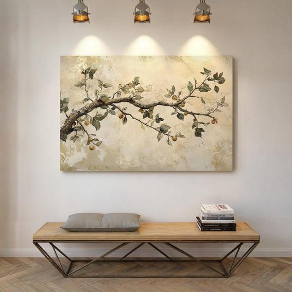 Rustic Lemon Branch, Vintage Botanical Wall Art, Neutral Fruit Painting, Farmhouse Kitchen Decor, Elegant Nature Artwork Wall Art, Modern Wall Decor, 8x12 UNFRAMED