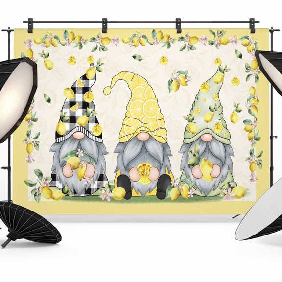 Rustic Lemon Gnomes Photography Backdrop 7x5FT, Summer Fruit Leaves Linen Yellow Border Photo Backdrops, Background for Photography Studio Photo Studio Background, Back Drop for Photoshoot