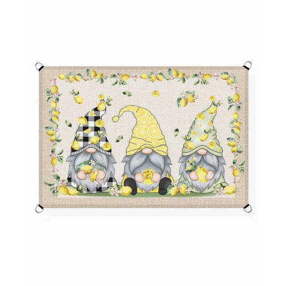 Rustic Lemon Gnomes Sun Shade Sail 14'X18' Summer Fruit Leaves Retro Linen Texture UV Block Outdoor Sail Shades Breathable Waterproof Rectangular Sunshade for Patio Garden Pool Pergola Porch