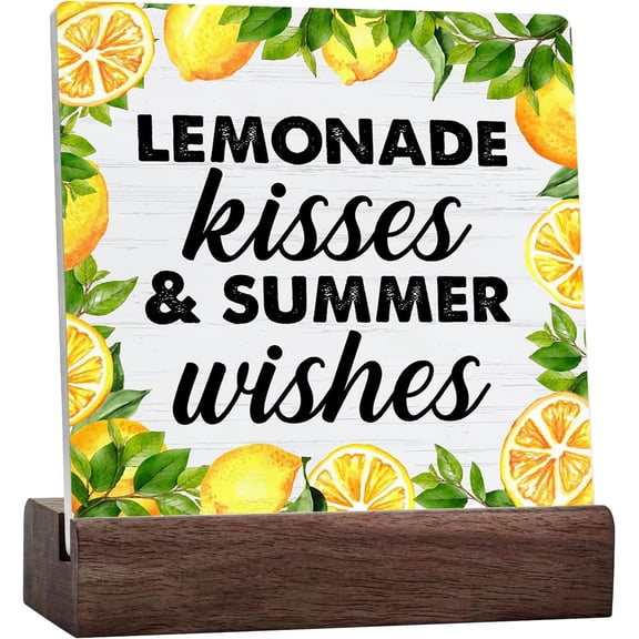 Rustic Lemonade Ceramic Table Sign Decor Lemonade Kisses And Summer Wishes Ceramic Table Signs With Sayings Desk Decoration Home Living Room Kitchen Desk Shelf Decor Sign
