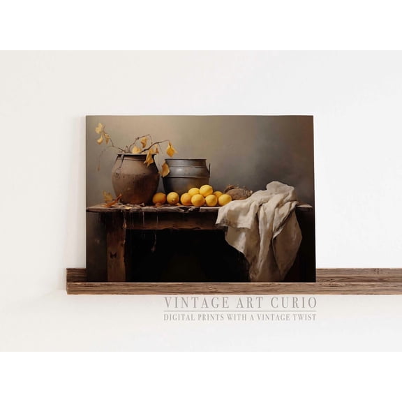 Rustic Lemons Still Life Art Print, Vintage Farmhouse Decor Unframed Paper Print