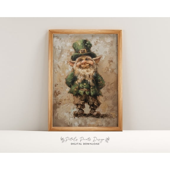 Rustic Leprechaun St Patrick'S Day Print, Irish Clover Art Home Decor #1720, Unframed Canvas Size 8x12