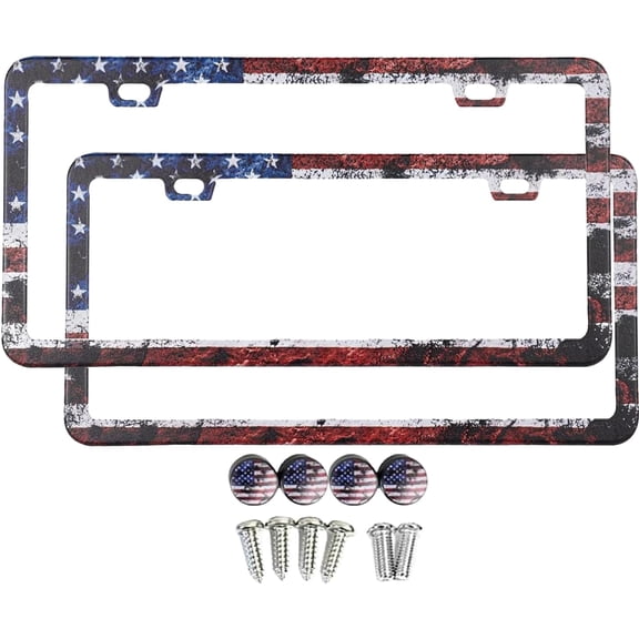Rustic License Plate Frame, 2 Pack, Stainless Steel Car Tag Holder with Screws, Car Decor