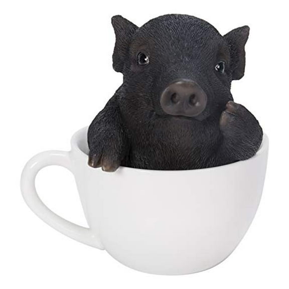 Pacific Giftware Realist Look Black Pig Piggy Tea Cup Resin Figurine Statue