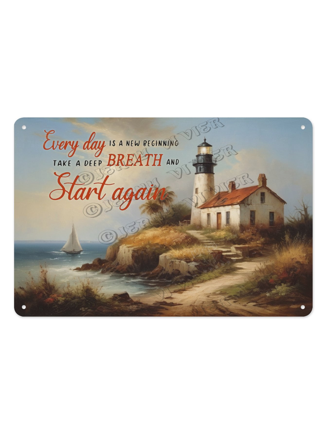 Rustic Lighthouse Aluminum Metal Sign, 8 x 12 Inches, Adds a Coastal ...