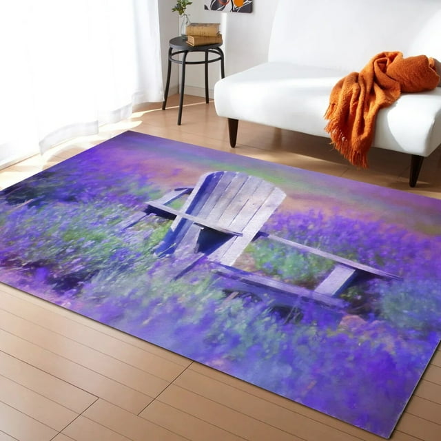 Rustic Lilac Flower Purple Lavender Plant Carpets for Bedroom Living Room Modern Home Floor Large Non Slip Rug Entrance Door Mat