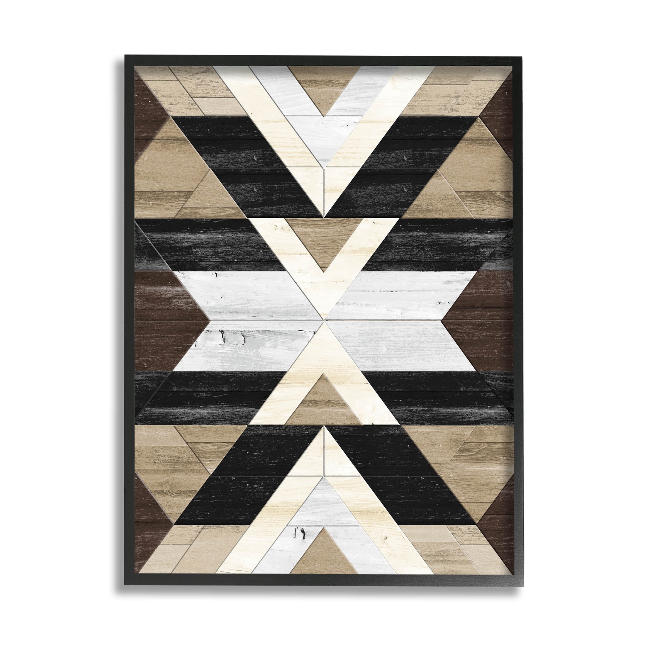 Rustic Linear Aztec Shapes Abstract Graphic Art Black Framed Art Print Wall Art