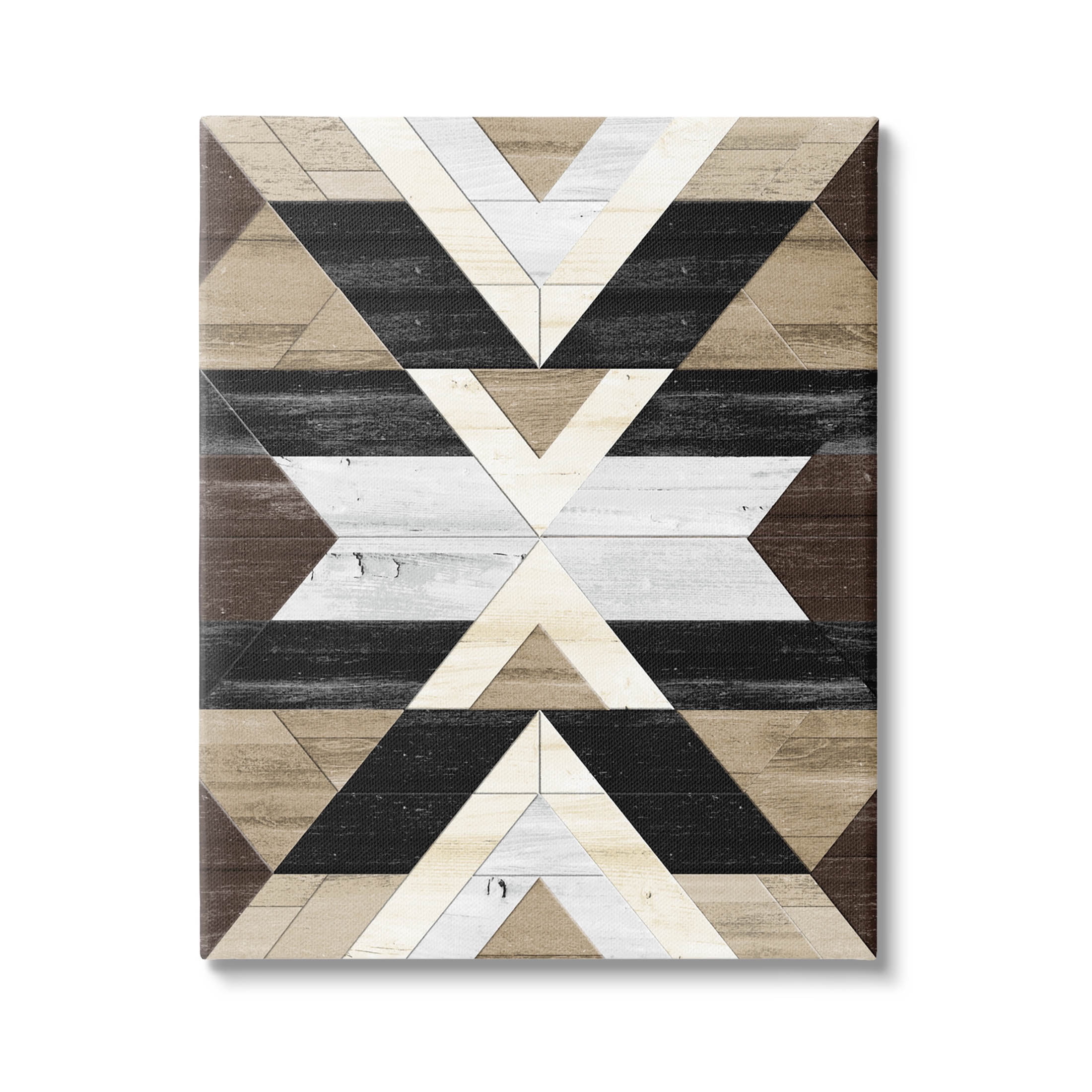Rustic Linear Aztec Shapes Abstract Graphic Art Gallery Wrapped Canvas Print Wall Art