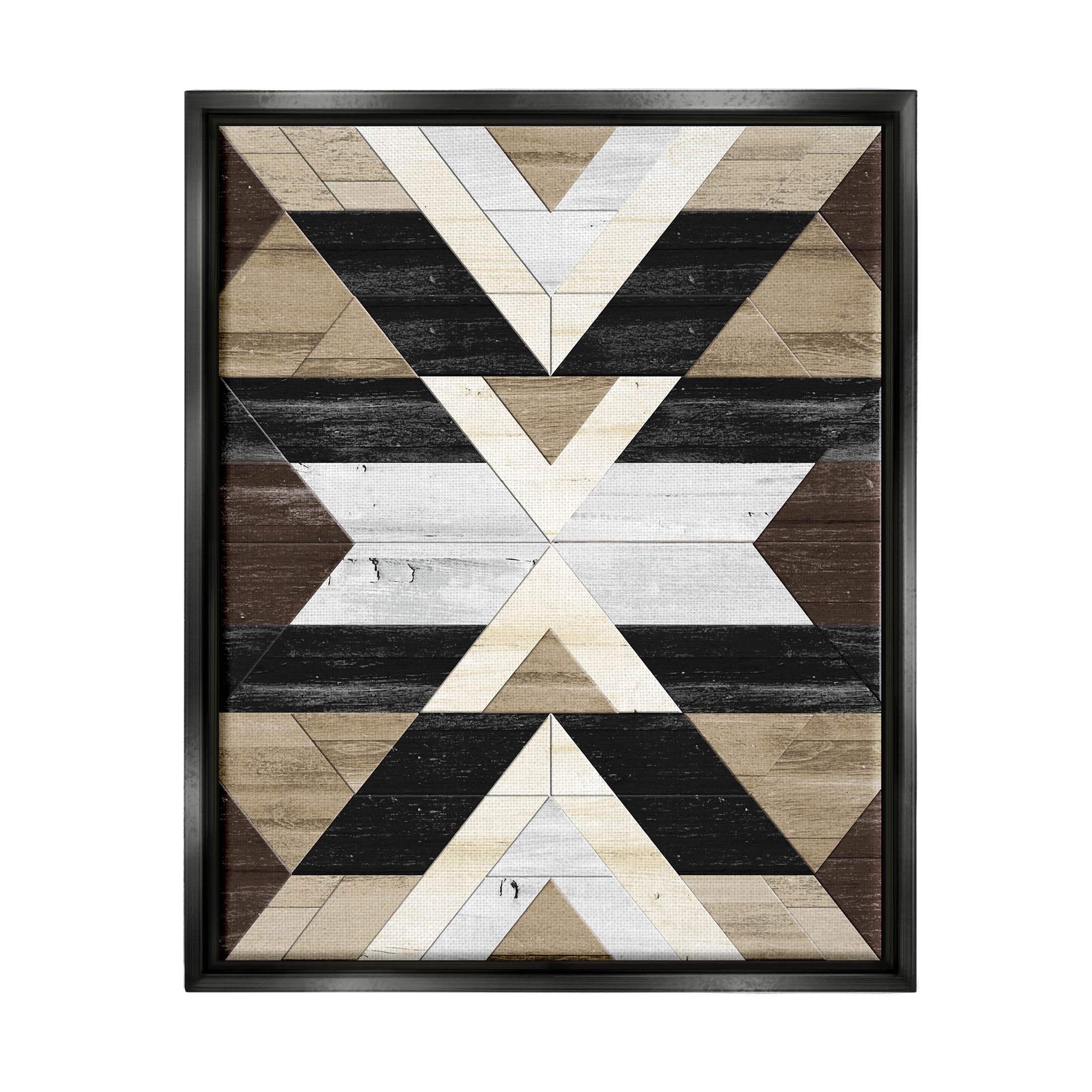 Rustic Linear Aztec Shapes Abstract Graphic Art Jet Black Framed Art Print Wall Art