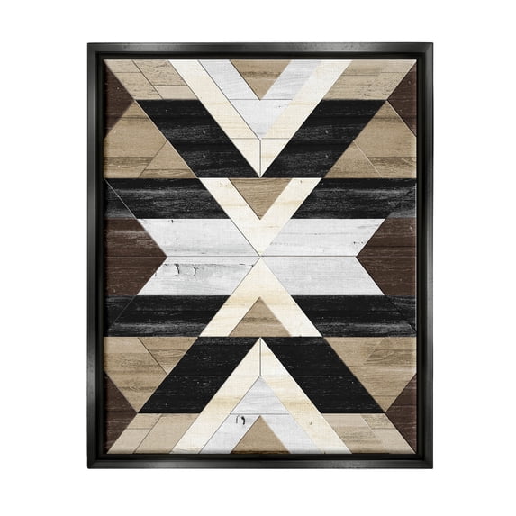 Rustic Linear Aztec Shapes Abstract Graphic Art Jet Black Framed Art Print Wall Art