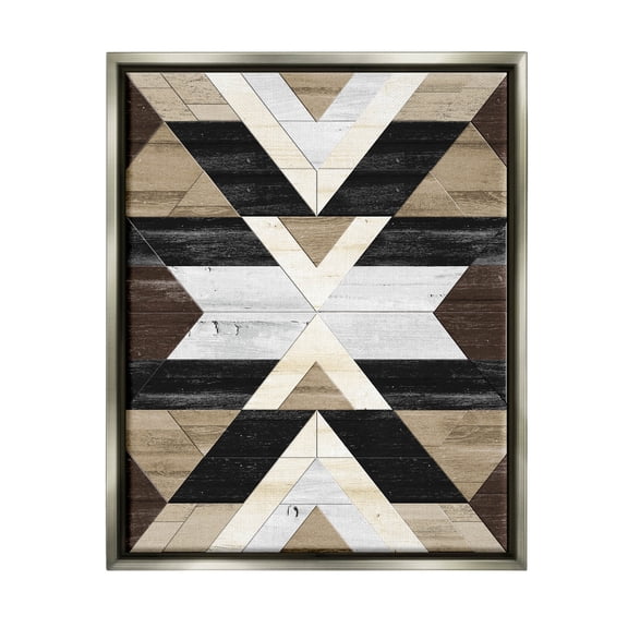 Rustic Linear Aztec Shapes Abstract Graphic Art Luster Gray Framed Art Print Wall Art