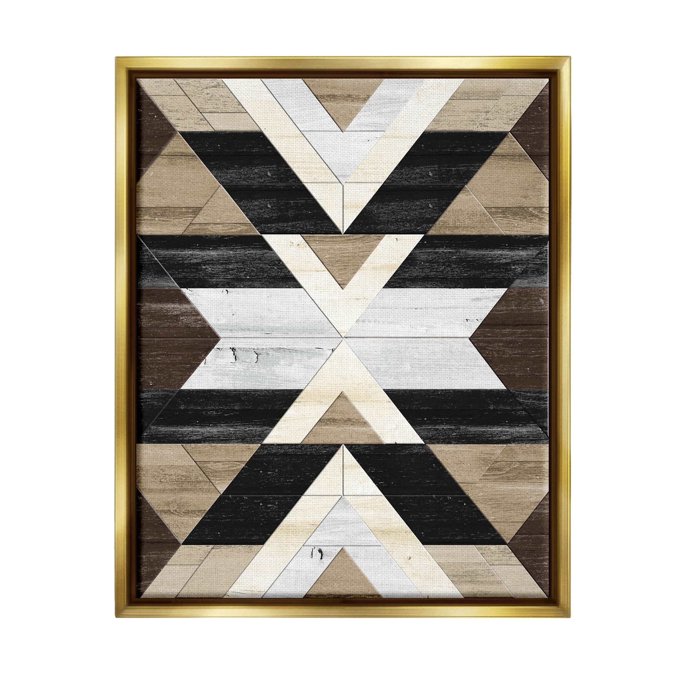 Rustic Linear Aztec Shapes Abstract Graphic Art Metallic Gold Framed Art Print Wall Art
