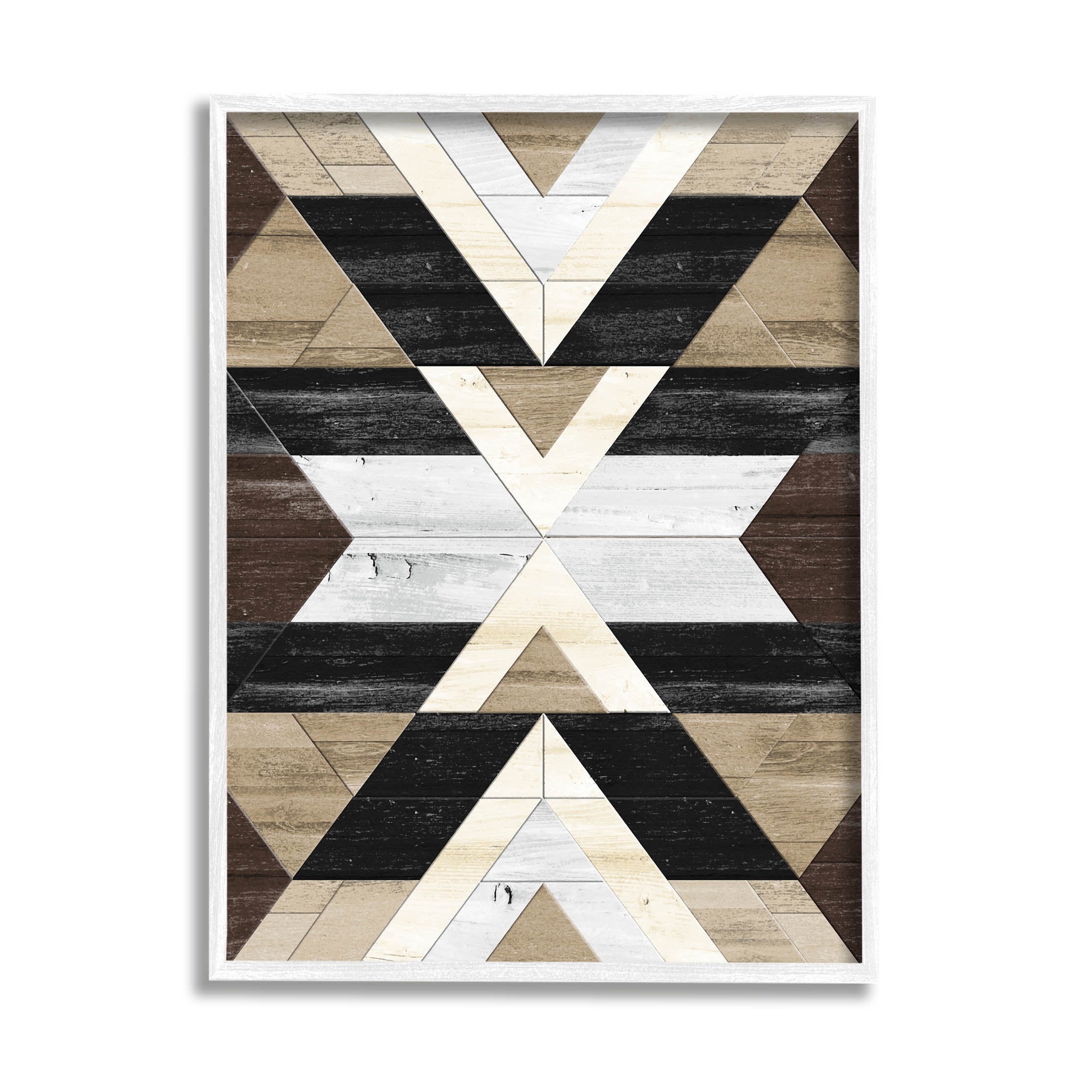 Rustic Linear Aztec Shapes Abstract Graphic Art White Framed Art Print Wall Art