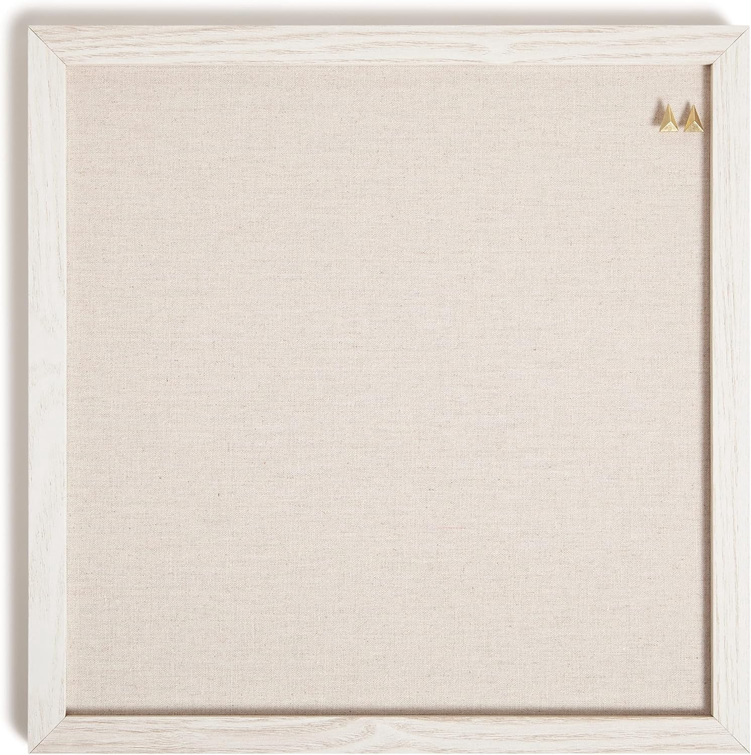 Rustic Linen Bulletin Board, 14" x 14", White Wood Style Frame, Industrial Grade Pinning Surface, Includes Push Pins
