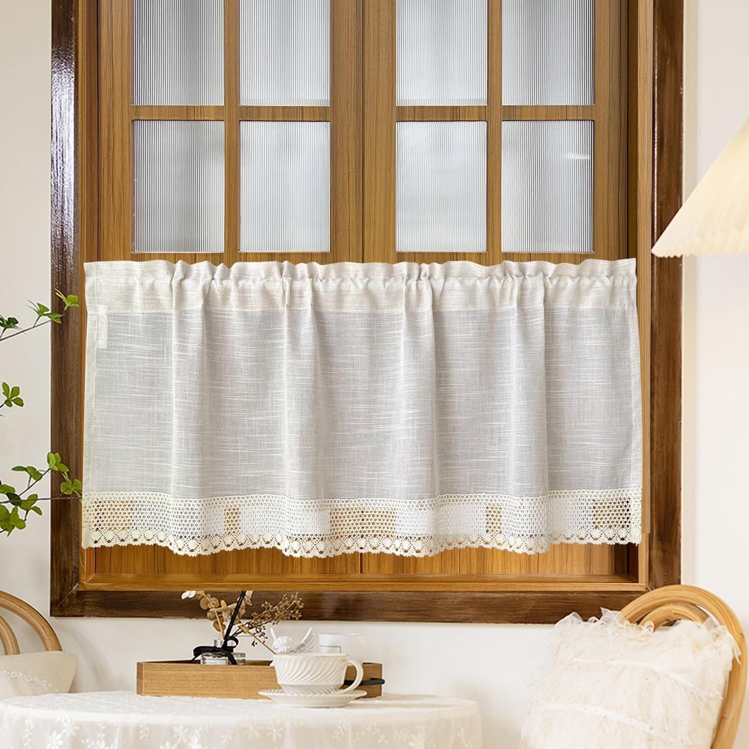 Rustic Linen Curtain Valance for Kitchen 20 Inches Long Lace Curtains ...