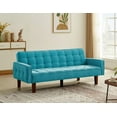 thumbnail image 1 of Rustic Linen Fabric Convertible Sofa, Button Tufted Sofa Bed with Adjustable Backrest, Armrest, Solid Wood Frame, Upholstered Sofa Couch for Living Room, Apartment, Bed Room, Blue, 1 of 9