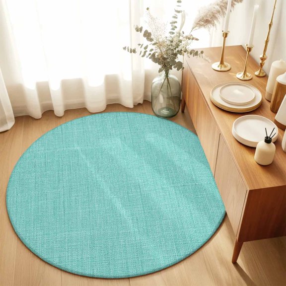 Rustic Linen Texture Round Area Rug 3ft,Living Room Rug Non-Slip Washable Circle Rugs Pad,Modern Turquoise Pure Color Style Soft Floor Carpet for Bedroom Dining Room