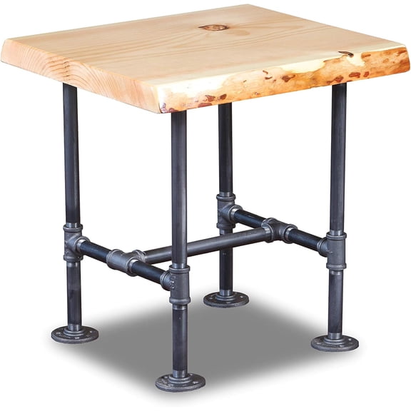 Rustic Live Edge End Table with Industrial Pipe Base Solid Wood Side Table for Living Room, Cabin, or Lodge (Handcrafted, Unfinished)