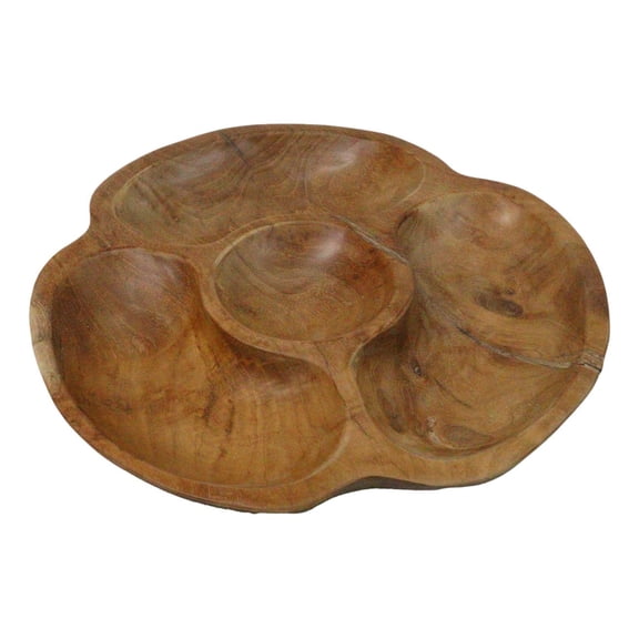Rustic Live Edge Teak Wood Sectional Serving Dish Divided Snack Tray 4 Parts