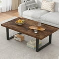 thumbnail image 1 of Rustic Living Room Table, Simple Industrial Rectangle Coffee Table, Modern Minimalist Farmhouse Wooden Center Table, Wood and Metal Vintage Coffee Table for Bedroom Office, Rustic Brown, 47 Inch, 1 of 13