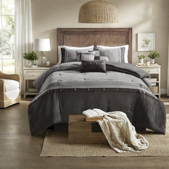 Rustic Lodge 7Piece Bedding Sets Faux Suede Grey Cal King Size