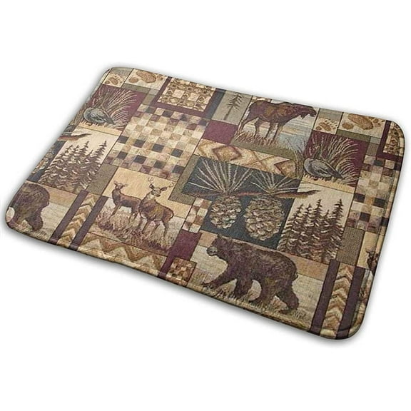 Rustic Lodge Bear Moose Deer Memory Foam Bath Mat Non Slip Ultra Absorbent Bathroom Rug Carpet 24x16 Inch