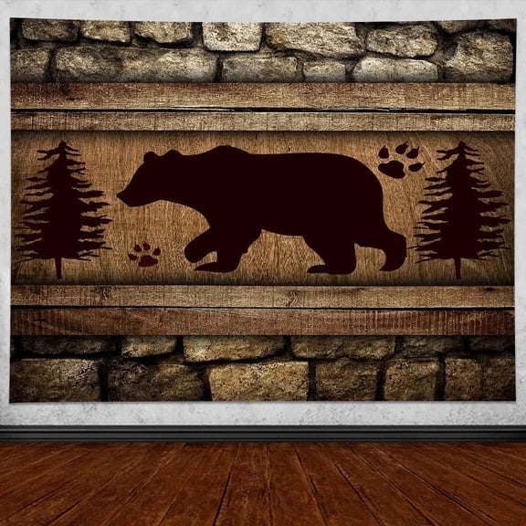 Rustic Lodge Bear Tapestry, Bear Farmhouse Cabin Tapestries 80''x60'' Polyester Fabric Wall Hanging Decoration GTLSMN134