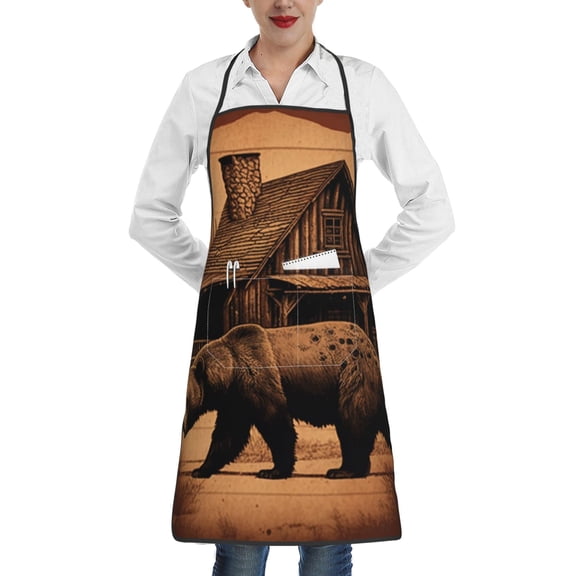 Rustic Lodge Cabin Bear Southwestern Vintage Apron with Pocket Cooking Waterproof Bib Aprons for Kitchen Baking Chef Gardening BBQ