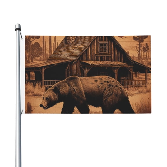 Rustic Lodge Cabin Bear Southwestern Vintage Flag 3X5 Ft Garden Yard House Flags Banner Sign Outdoor Indoor Party Home Garden Decoration