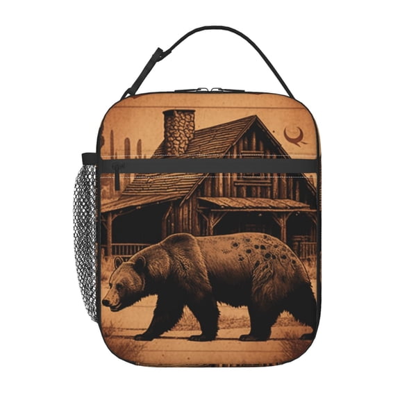 Rustic Lodge Cabin Bear Southwestern Vintage Lunch Box Bag Insulated Lunchbox Reusable Tote Thermal Cooler Portable for Women Men