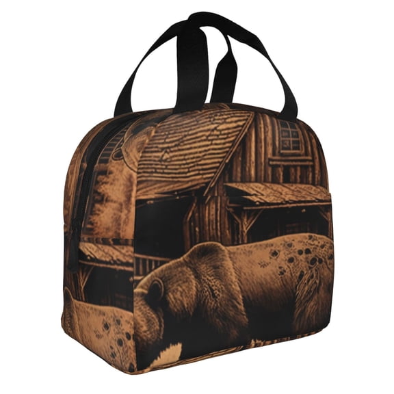 Rustic Lodge Cabin Bear Southwestern Vintage Reusable Lunch Bag Insulated Meal Tote Box Thermal Cooler Handbag Food Container For Work Travel Picnic