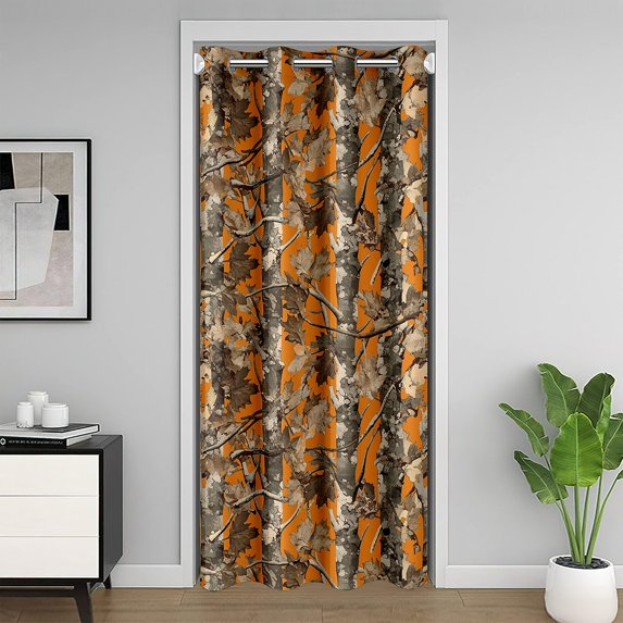 Rustic Lodge Door Curtain for Doorway Privacy,Farmhouse Woods Orange Camouflage Camo Closet Door Cover Curtain,Jungle Trees Brown Maple Leaves Nature Room Divider Curtain,80"x52"