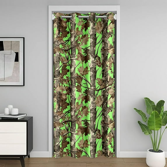 Rustic Lodge Doorway Curtain,Farmhouse Woods Green Camouflage Camo Blackout Closet Door Curtain,Jungle Trees Brown Maple Leaves Nature Door Drape for Privacy Shading Decor,80"x60" 1 Panel