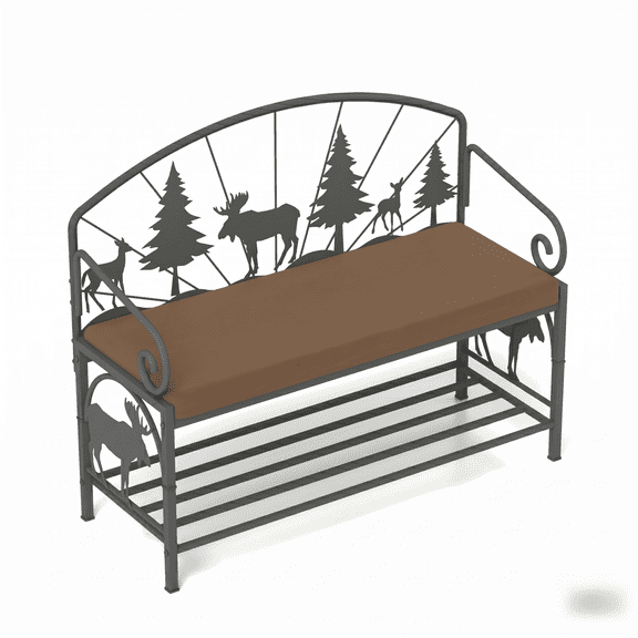 Rustic Lodge Entryway Bench with Shoe Storage, Mesh Wildlife Design