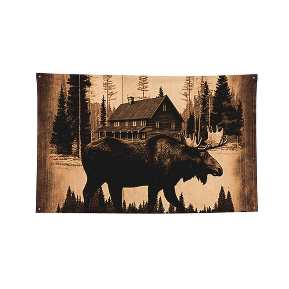 Rustic Lodge Moose Deer Vintage Four Hole Decorated Banner Flag for Garden Yard Home Decoration Indoor Outdoor 4x6 Ft