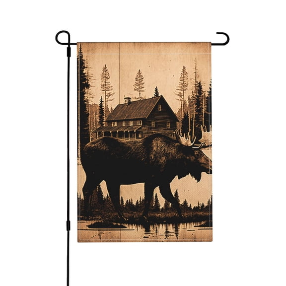 Rustic Lodge Moose Deer Vintage Garden Flag Outdoor House Flags 12 X 18 Inch Banner Yard Home Decoration