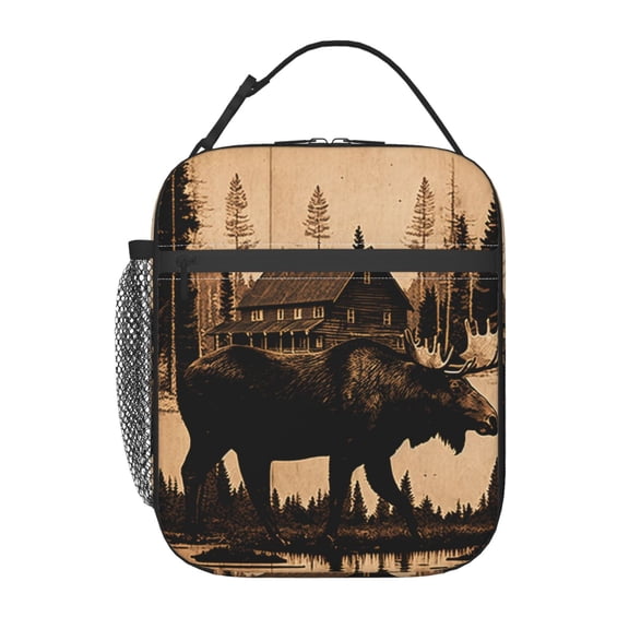 Rustic Lodge Moose Deer Vintage Lunch Box Bag Insulated Lunchbox Reusable Tote Thermal Cooler Portable for Women Men