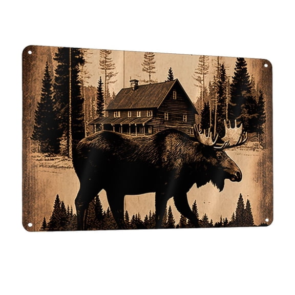 Rustic Lodge Moose Deer Vintage Metal Tin Sign Wall Decor for Home Bars Restaurants Cafes Store Pubs Sign Gift 12 X 8 Inch