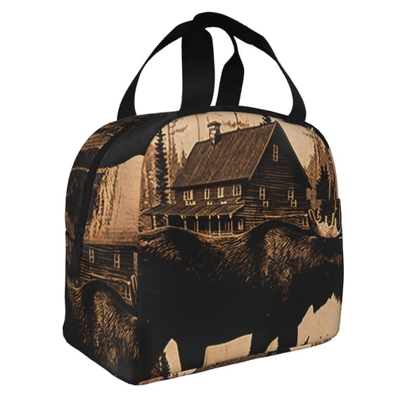 Rustic Lodge Moose Deer Vintage Reusable Lunch Bag Insulated Meal Tote Box Thermal Cooler Handbag Food Container For Work Travel Picnic