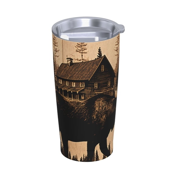Rustic Lodge Moose Deer Vintage Stainless Steel Tumbler with Lid and Straw 20oz Vacuum Insulated Travel Mug for Hot & Cold Drinks Coffee Wine Water Cup