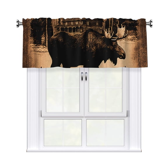 Rustic Lodge Moose Deer Vintage Window Valances Rod Pocket Decorative Curtain Valance for Bathroom Bedroom Living Room 54 x 18 in, 1 Panel