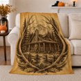 thumbnail image 1 of Rustic Log Cabin Antlers Pinecone, Peaceful Mountain Lake Scene, Warm Flannel Blanket for Cabin and Lodge with Detailed Artwork, Outdoor Lovers Christmas Gift, Festive Home Decor, 1 of 9
