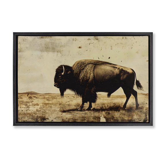 Stupell Industries Rustic Lone Buffalo Black Framed Floater Canvas Wall Art, design by Franklyn Gregory