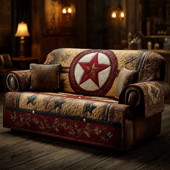 Rustic Lone Star Quilted Sofa Cover ,Soft Furniture Protector, Sofa Slipcover for Living Room, Cozy Couch Protector, Farmhouse Home Decor