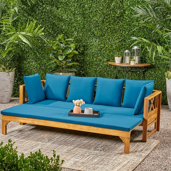 Rustic Long Beach Daybed, Wood Frame, Water- Seat Fabrics Daybed With Appeal, Wood, Bedding