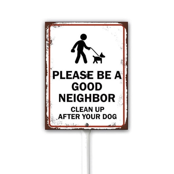 Rustic Look Style No Dog Poop Sign Dog Yard Sign With Stake Please Be A Good Neightbor Clean Up After Your Dog Rustproof Metal Yard Sign Home Outdoor Lawn Garden Decor 8X12Inch